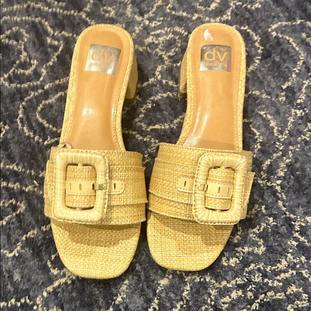 DV by Dolce Vita Tan Raffia Buckle Slide Mules